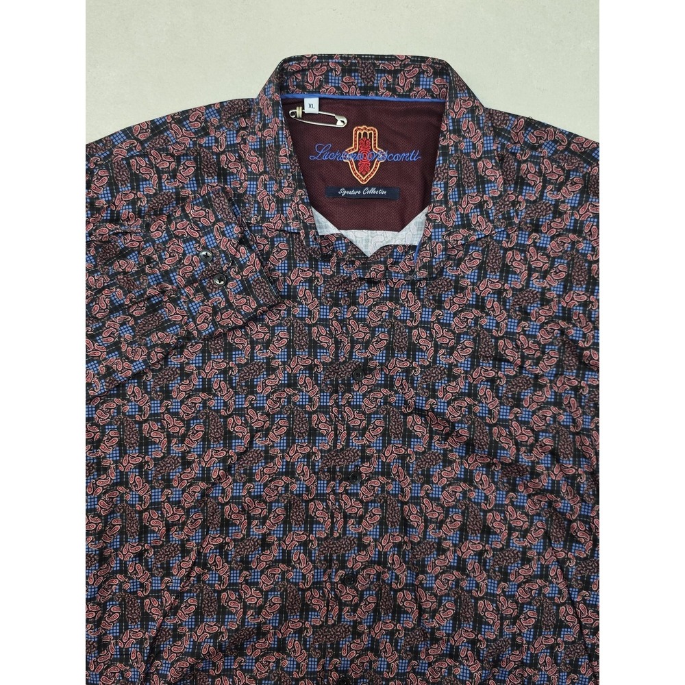 Luchiano Visconti Shirt Mens XL Multicolor Paisley Long Sleeve Button Stretch - Picture 2 of 14